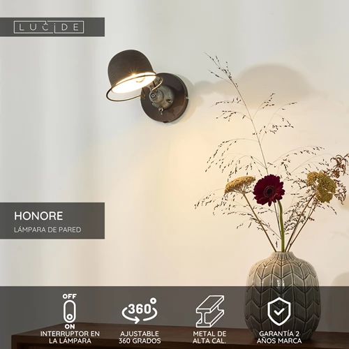 Lucide HONORE - Lámpara de pared - 1xE14 - Marrón óxido - USP